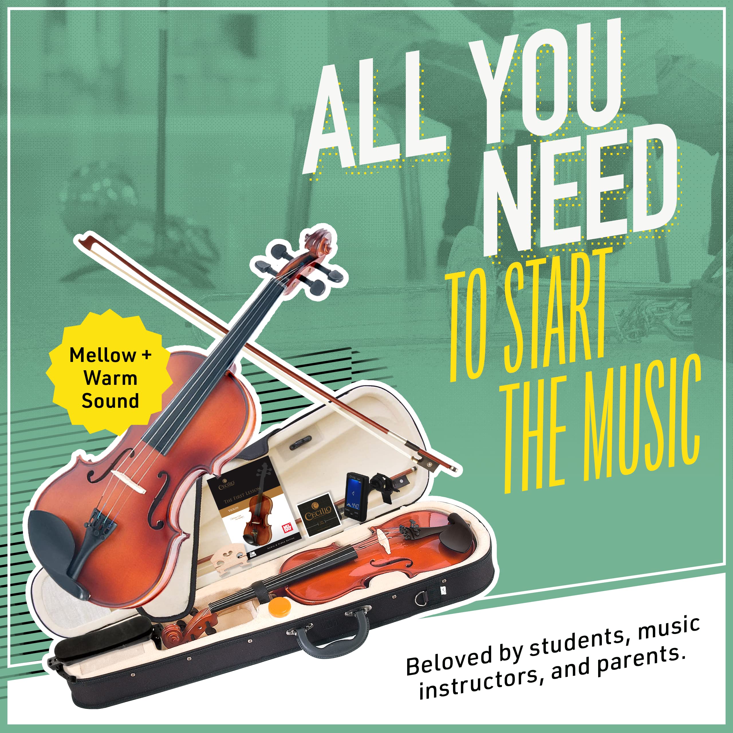 Mendini by Cecilio MV300 1/4 Size Satin Antique Violin Kit for Kids & Adults - Beginner & Student Violin with Case, Bow, Extra Strings, Tuner & Lesson Book - Perfect for Music Lessons, Practice & Performances - Stringed Musical Instrument