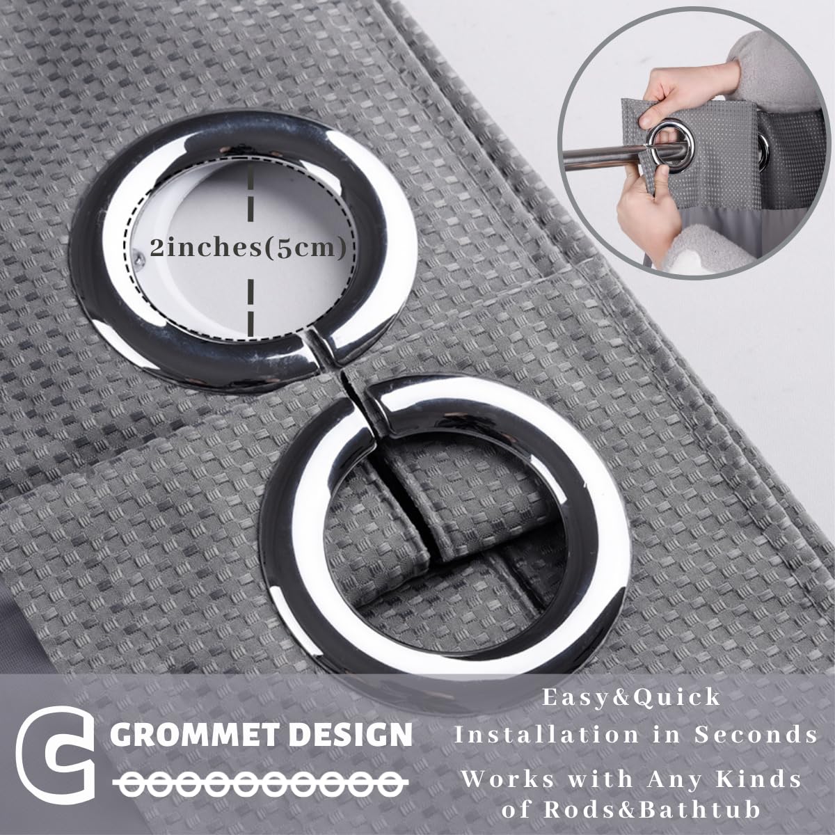 Extra Long 71x79 Inch Gray Waffle Weave Shower Curtain with Removable Polyester Liner - Heavy Duty Waterproof Bathroom Decor for Modern Homes