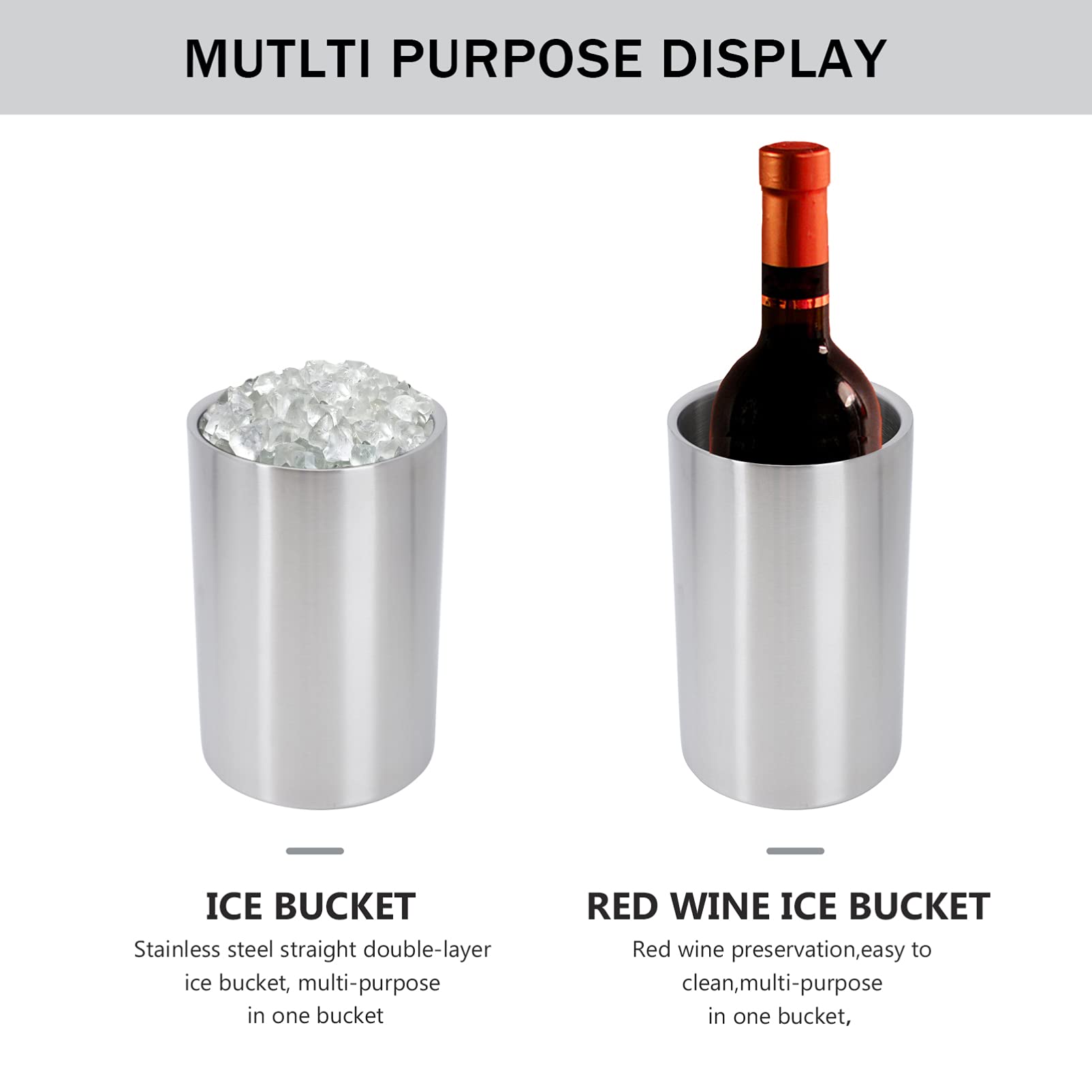 Hemoton 1pc Stainless Steel Double Layer Ice Bucket - Beer, Wine & Cocktail Cooler for Parties, Bars & Home Use - Keeps Drinks Chilled for Hours - Perfect for Outdoor BBQs, Weddings & Pool Parties