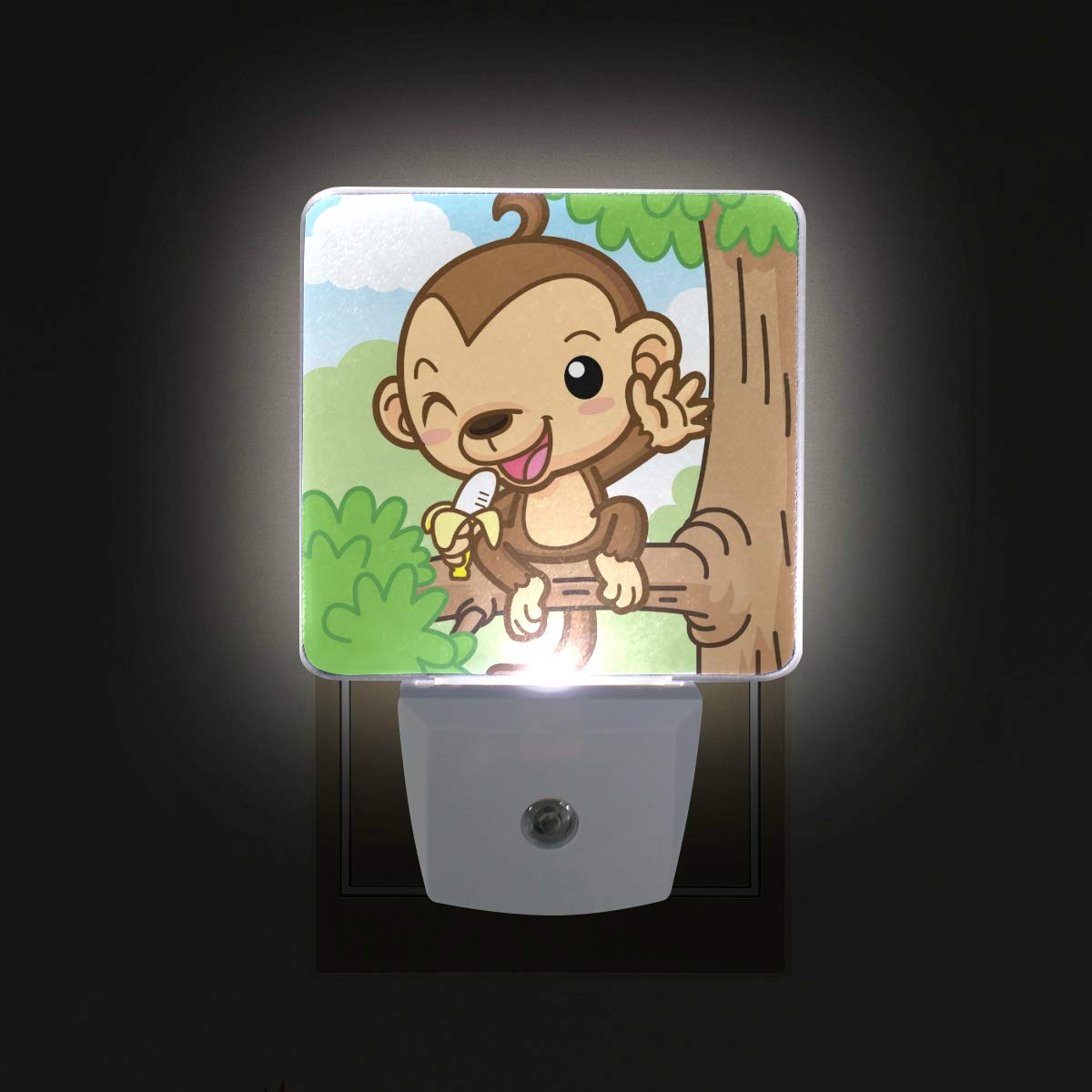 **2 Pack LED Night Light with Auto Sensor - Animal Monkey Banana Tree Plug in Night Lamp for Bedroom, Bathroom, Hallway & Stairways | Dusk to Dawn Lighting for Kids, Nursery & Safe Nighttime Navigation**