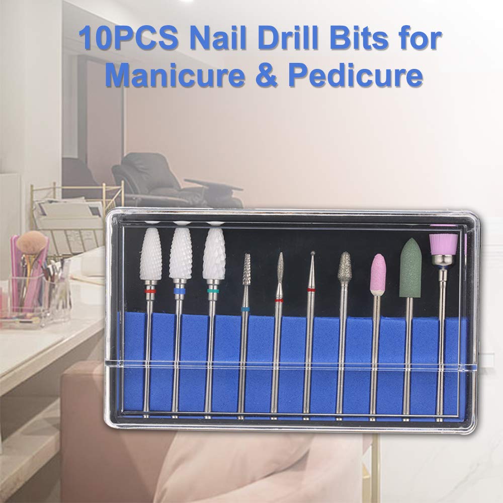 10PCS Professional Nail Art Kit - Manicure Pedicure Tools Set with Nail Bits & Dust Brush for Salon & Home Use | Perfect for Nail Polish Application & Nail Care