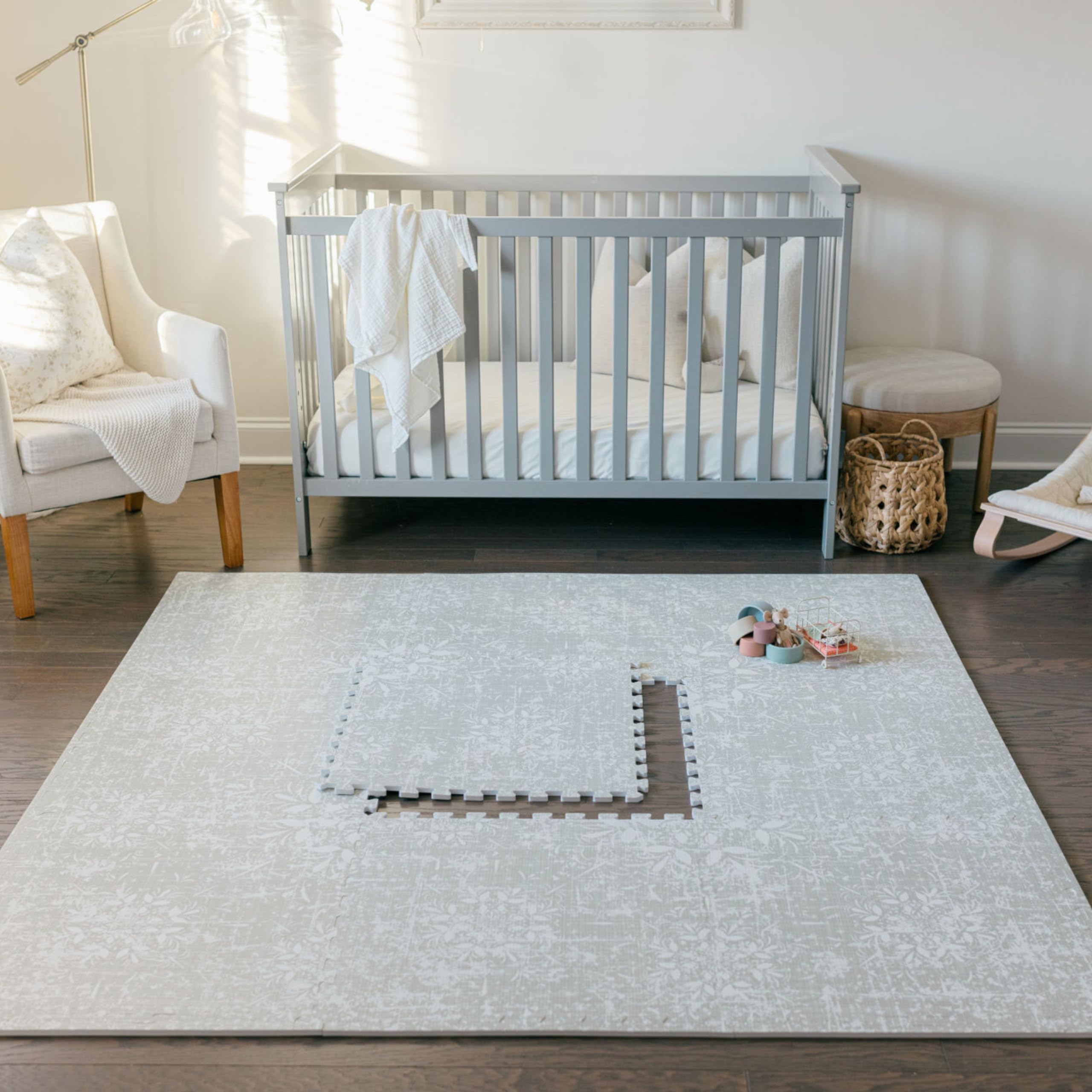 Premium EVA Foam Baby Play Mat 6x6ft - Non-Toxic Soft Floor Mat for Infants & Toddlers - Crawling Mat for Playroom, Nursery & Daycare - Perfect for Tummy Time, Learning & Safe Play - Waterproof & Easy to Clean - Eden Collection (Blue/Grey)