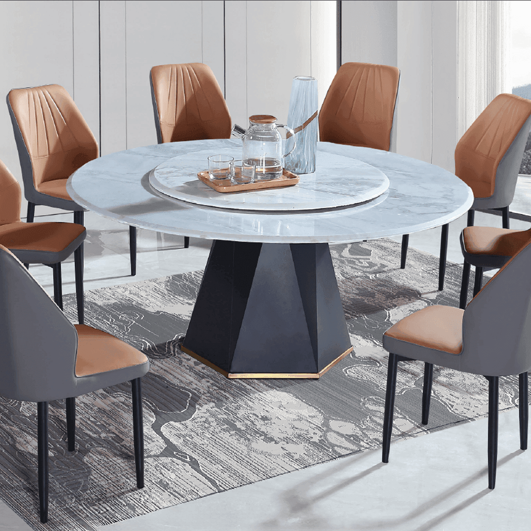 Fiorello 60 Inch Round Marble Dining Table - Modern White Marble Top with Sturdy Metal Base - Perfect for Dining Room, Kitchen, or Outdoor Patio