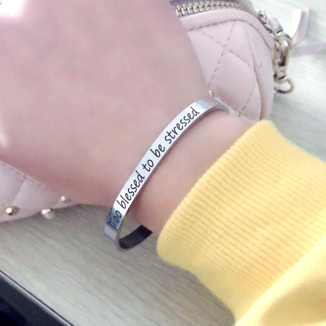 Uloveido Personalized Stainless Steel Motivational Bracelet for Women - Engraved Initial Mantra Cuff Bangle Y460 | Inspirational Jewelry Gift for Her | Perfect for Daily Wear, Yoga & Meditation