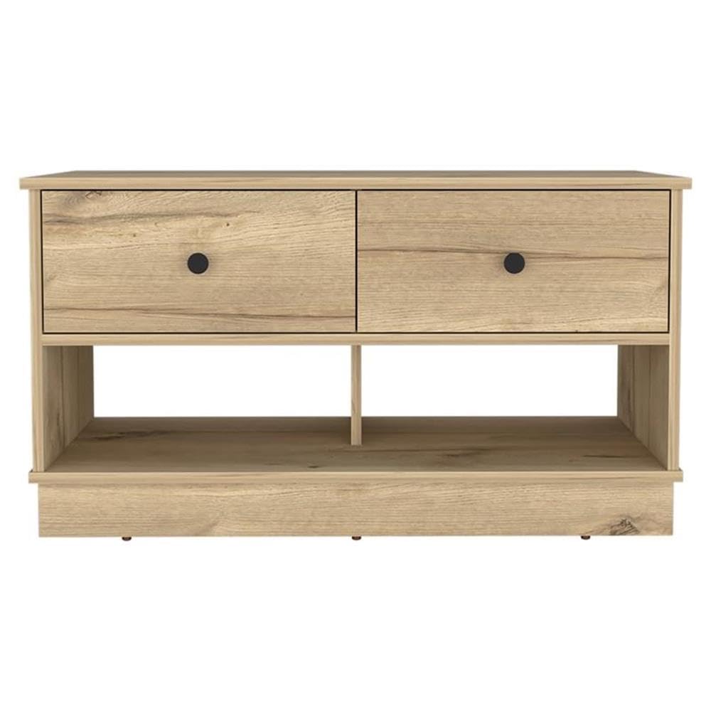 TUHOME Hamilton Storage Bench - Engineered Wood Entryway Bench with Seat, Beige - Perfect for Hallway, Living Room & Bedroom Organization