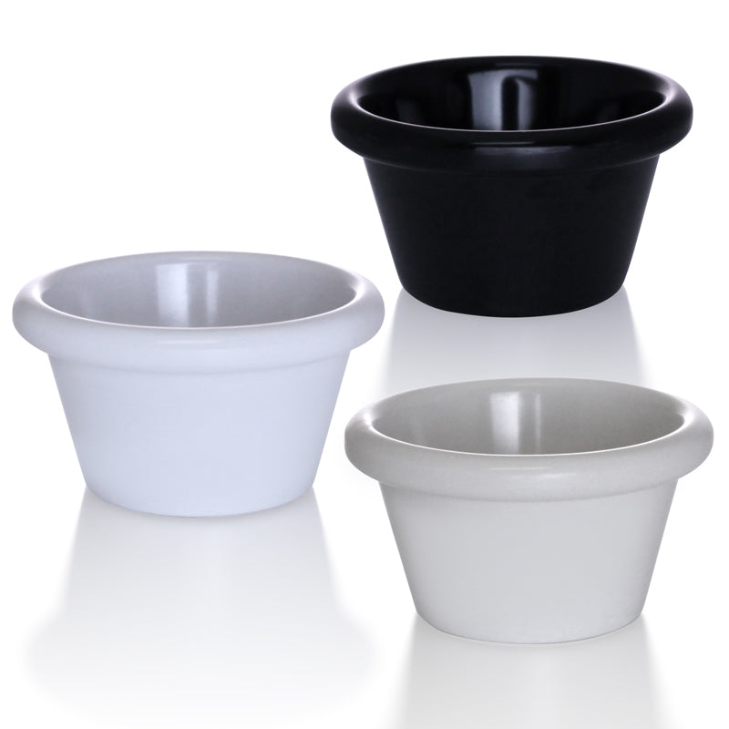 12-Pack 3 oz. Smooth Melatin Ramekins - Small White Serving Bowls for Desserts, Dips, Soufflés & Party Appetizers - Microwave & Dishwasher Safe