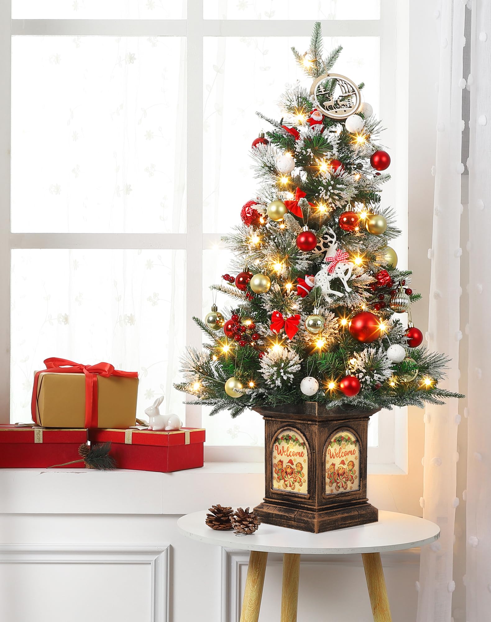 GARVEE 3 Ft Prelit Snow Flocked Artificial Christmas Tree with Warm White LED Lights - 8 Lighting Modes, Mini Prelit Pine Tree for Holiday Decor | Perfect for Home, Office, Yard, Indoor & Outdoor Christmas Decorations