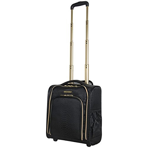 Aimee Kestenberg Women's Jacquard Python Print Polyester 2-Wheel Underseat Carry-On Luggage - Black | Compact Travel Bag for Airplane Cabin & Business Trips