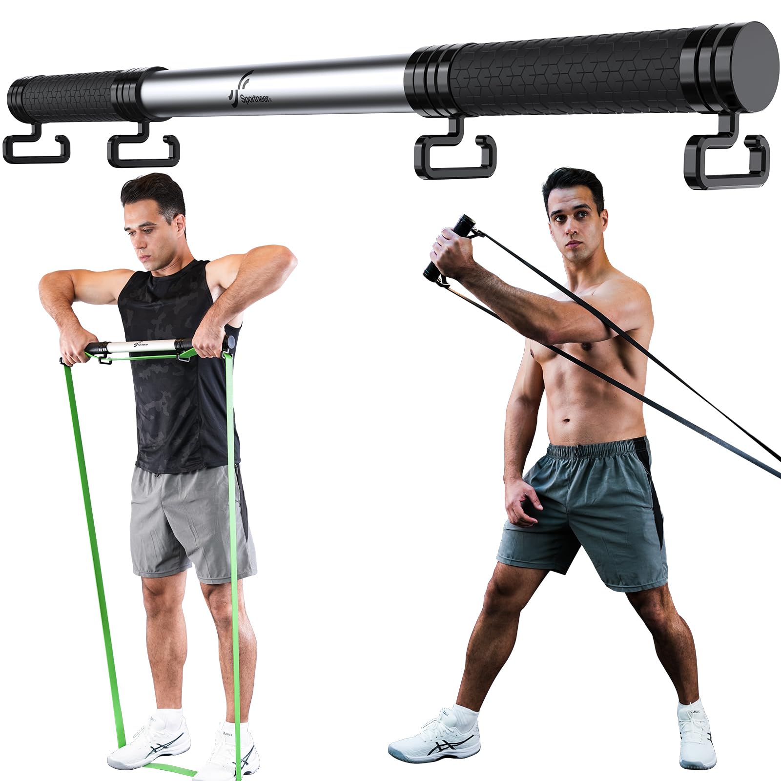 Sportneer Detachable Resistance Band Bar - 3-in-1 Power Lifting Fitness Handle for Home Gym, Full Body Workout with All Types of Resistance Bands | Perfect for Strength Training, Physical Therapy & CrossFit Exercises