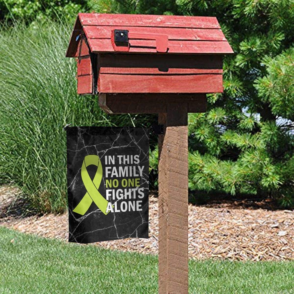 No One Fights Alone Lymphoma Awareness Garden Flag - 12x18 Inch Polyester Indoor/Outdoor Decorative Banner for Home, Garden, Party & Support Events - Perfect for Cancer Awareness Month & Fundraisers