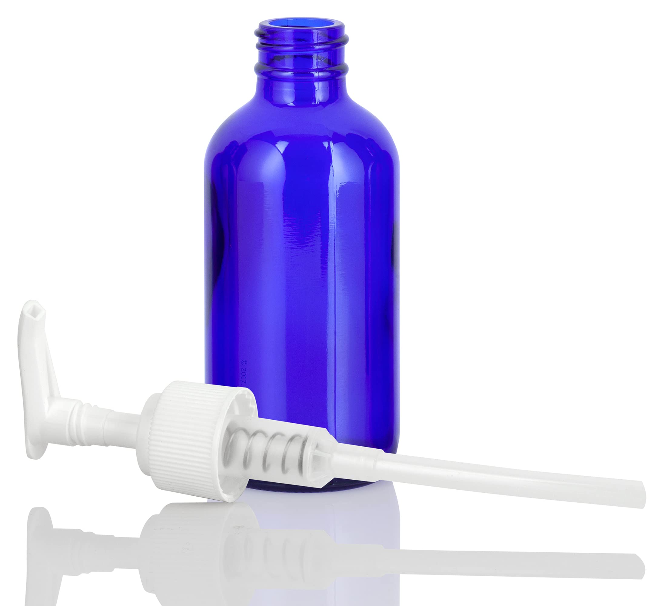 4 oz Cobalt Blue Glass Boston Round Bottles with White Lotion Pump (12 Pack) - Essential Oil, DIY Skincare & Cosmetic Storage - Perfect for Hand Sanitizer, Lotion Dispensers & Travel Toiletries