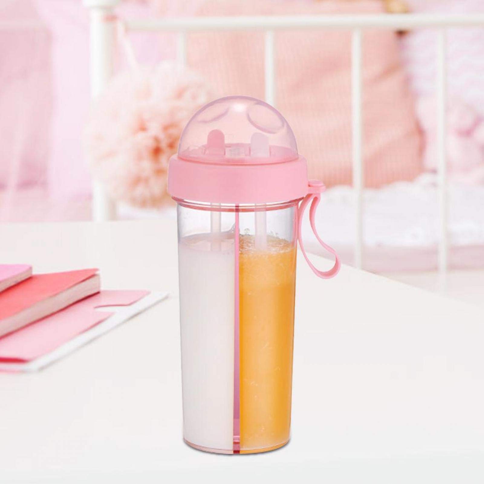 Oumefar 600ml BPA-Free Portable Water Bottle with Straw and Handle - Leakproof Sports Drink Bottle for Gym, Hiking, Travel & Outdoor Activities - Dual Purpose Sparkling Water Cup with 2 Straws (Pink)