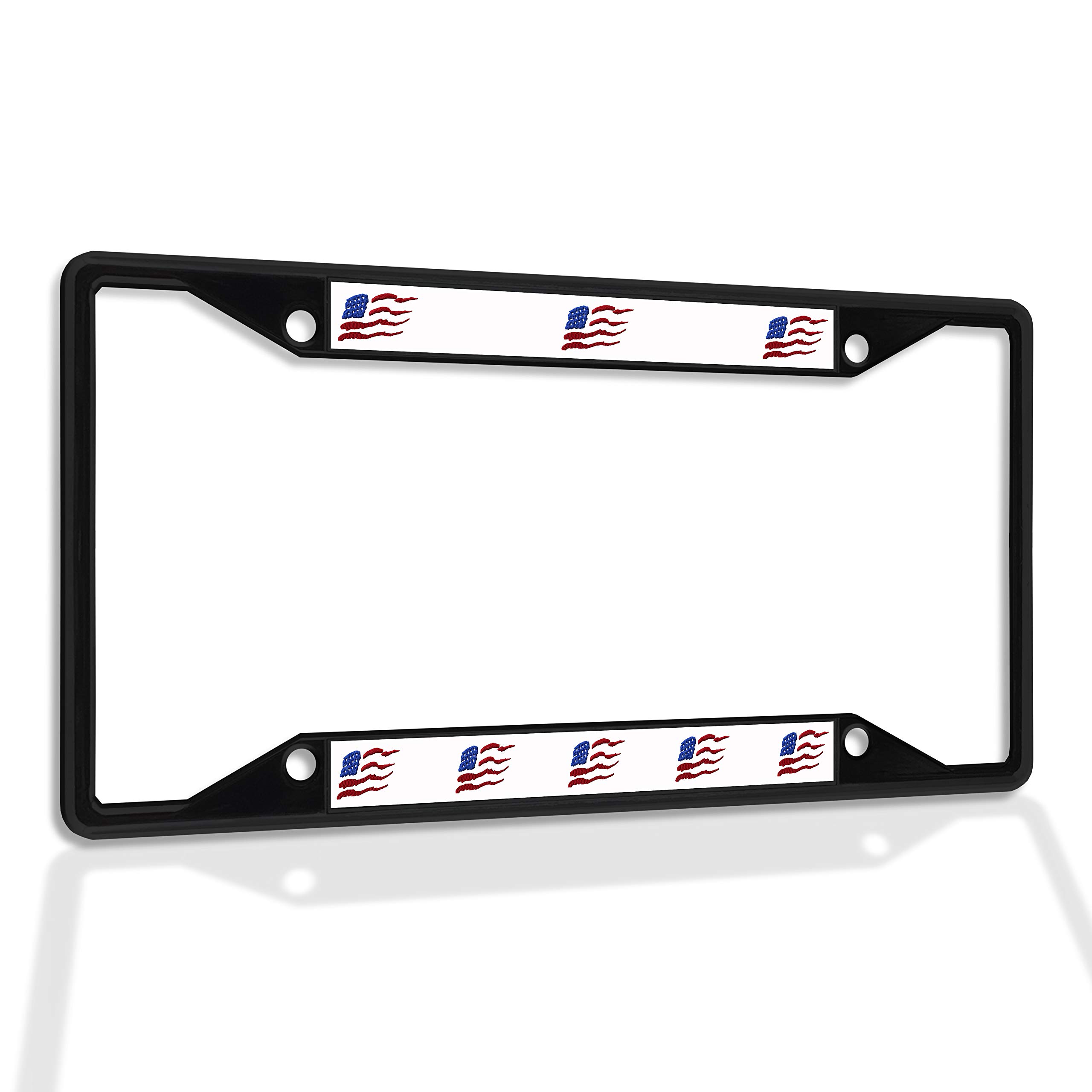 American Flag Metal License Plate Frame - Red, Blue & Black Wavy Design | Weatherproof & Durable Car Accessory with 4 Solid Holes | Perfect for Trucks, SUVs & Classic Cars | Show Patriotism on the Road