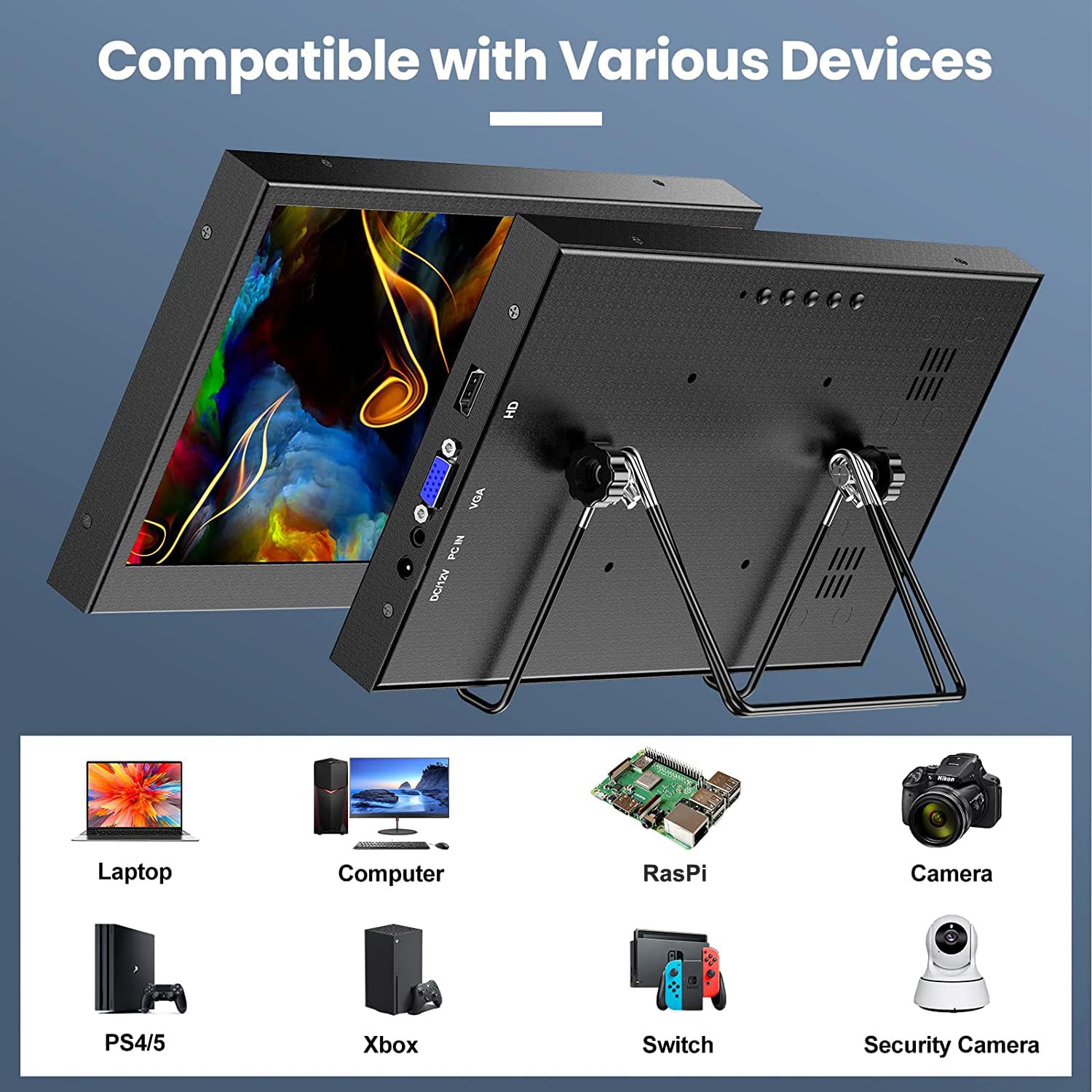 Eyoyo 12 Inch IPS Mini Monitor - Portable HDMI/VGA Secondary Screen for Laptop, PC, CCTV Security with 1366x768 Resolution & Built-in Speakers | Perfect for Travel, Office & Home Surveillance