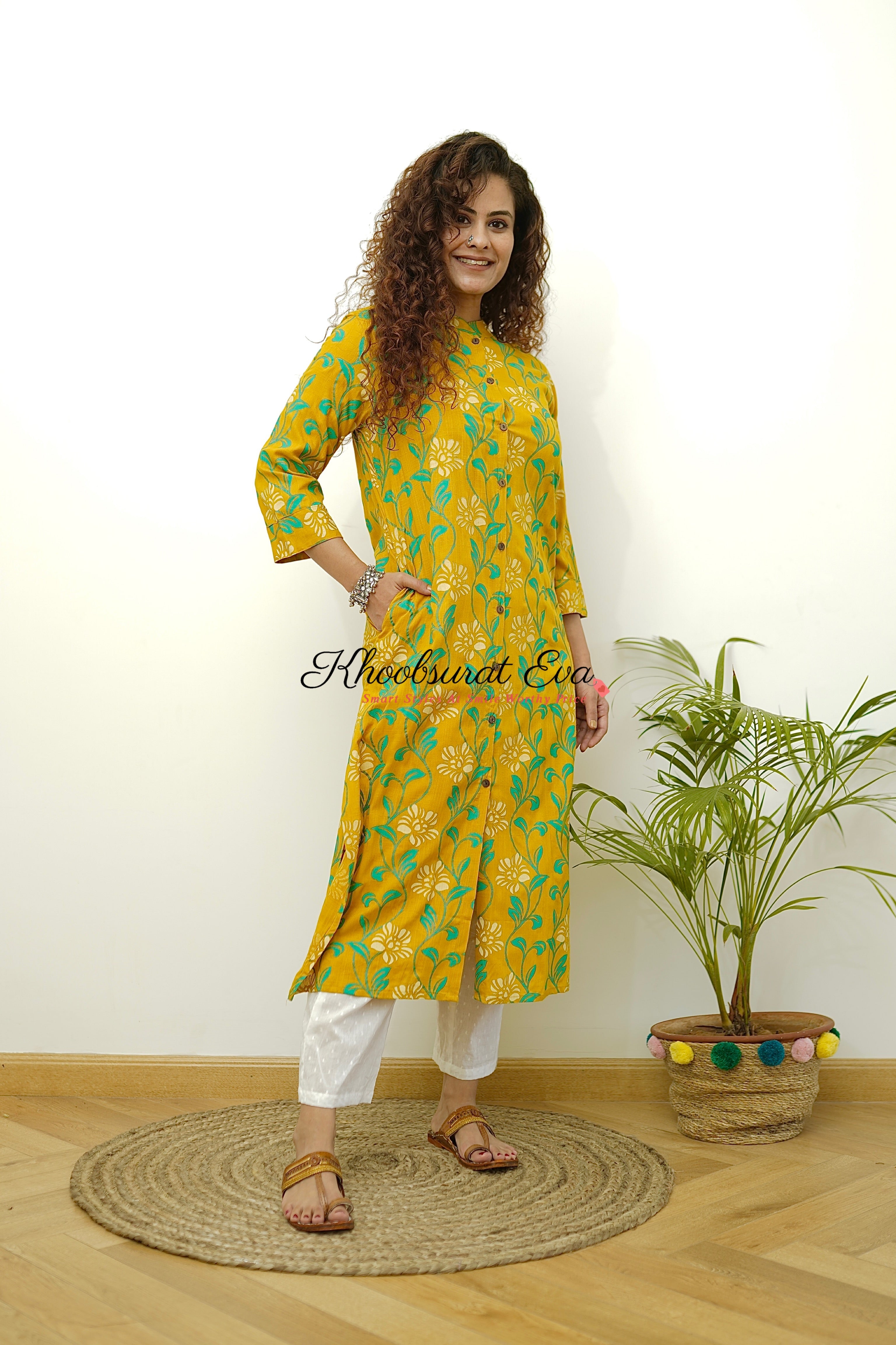 Stylish Yellow Cotton Printed Straight Kurta for Women - Comfortable & Trendy Ethnic Wear for Festivals, Parties & Casual Outings