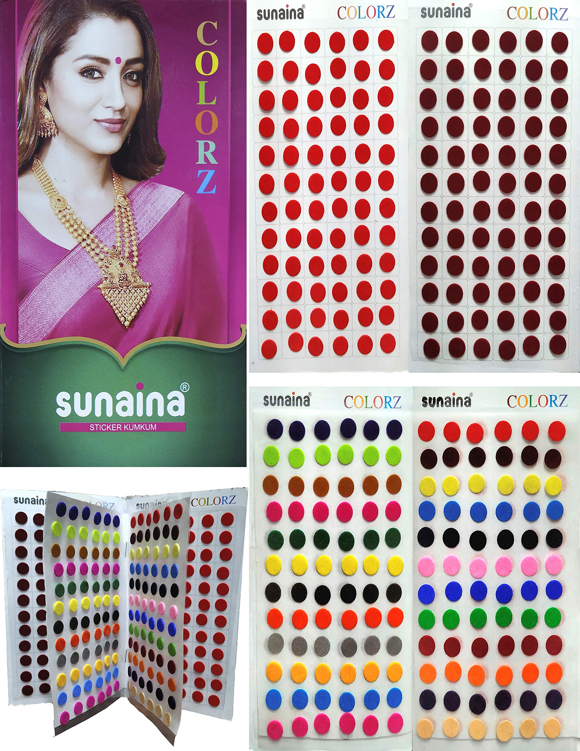 Sunaina COLORZ 288 Bindi Sticker Book for Women - 9mm Size (3 Pack) - Traditional Indian Forehead Dots for Festivals, Weddings & Daily Wear