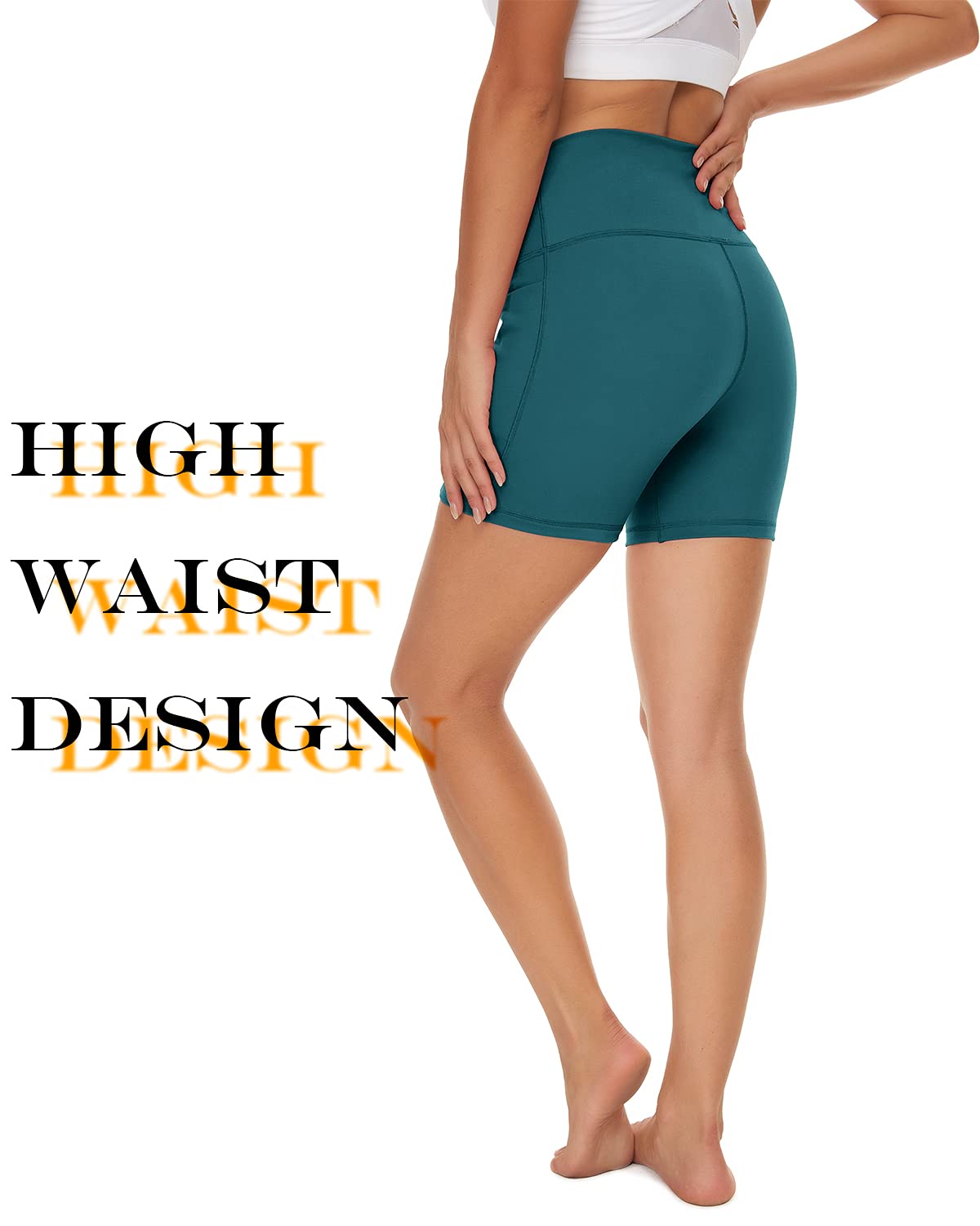 HIAMIGOS Women's High Waisted Yoga Shorts with Pockets - Non See Through Workout Shorts for Gym, Running, Cycling | Comfortable & Breathable for Yoga, Pilates, HIIT Training