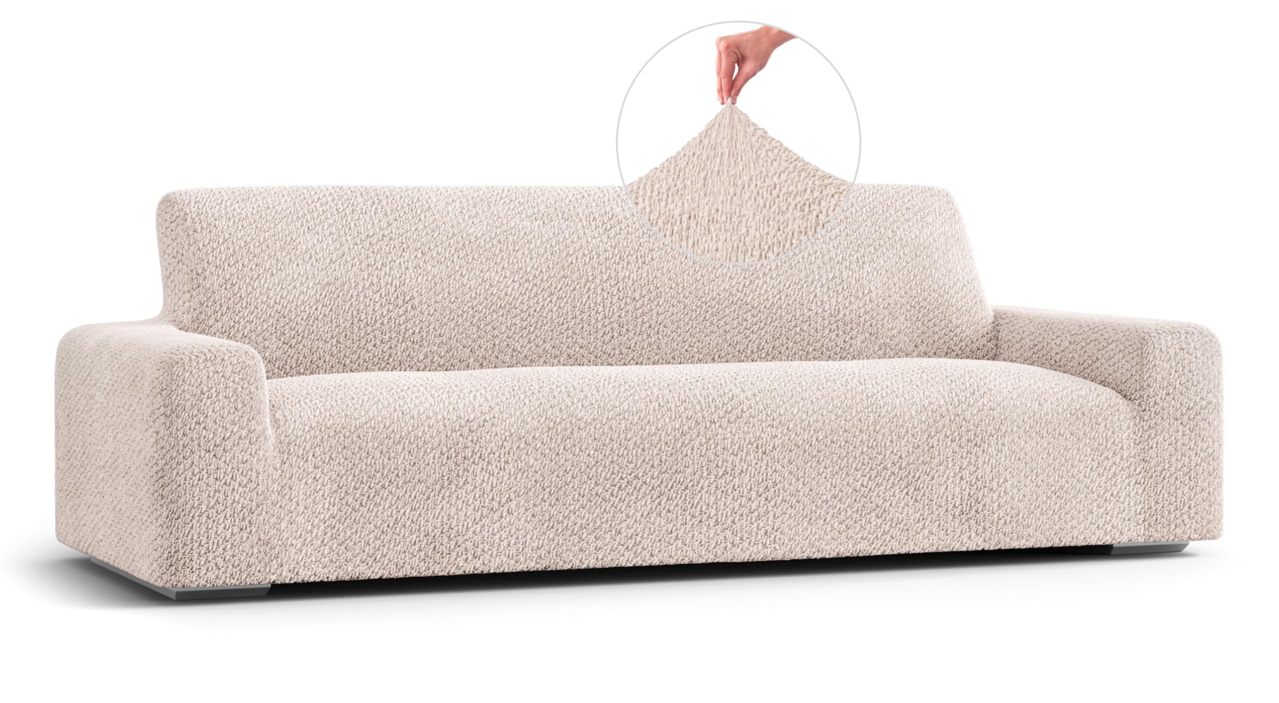PAULATO BY GA.I.CO. Stretch Sofa Slipcover - Soft Polyester Couch Cover with 1-Piece Form Fit - Washable Velvet Furniture Protector for Pets - Ivory | Perfect for Living Room, Family Room & Pet-Friendly Homes