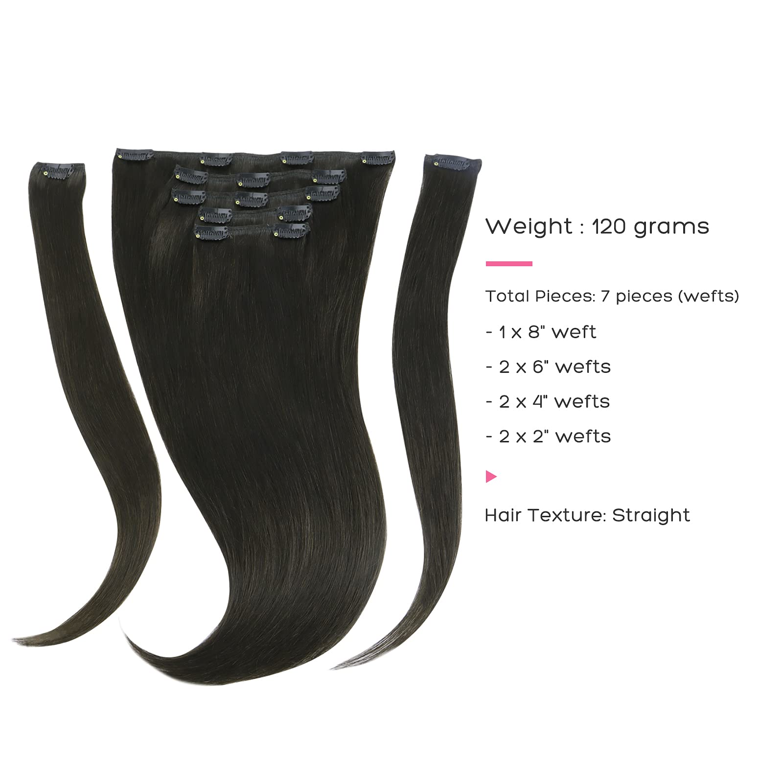 Marat Clip in Human Hair Extensions 24 Inch 120g - Dark Brown Straight Remy Hair Extensions for Length & Volume | Perfect for Parties, Weddings & Daily Styling