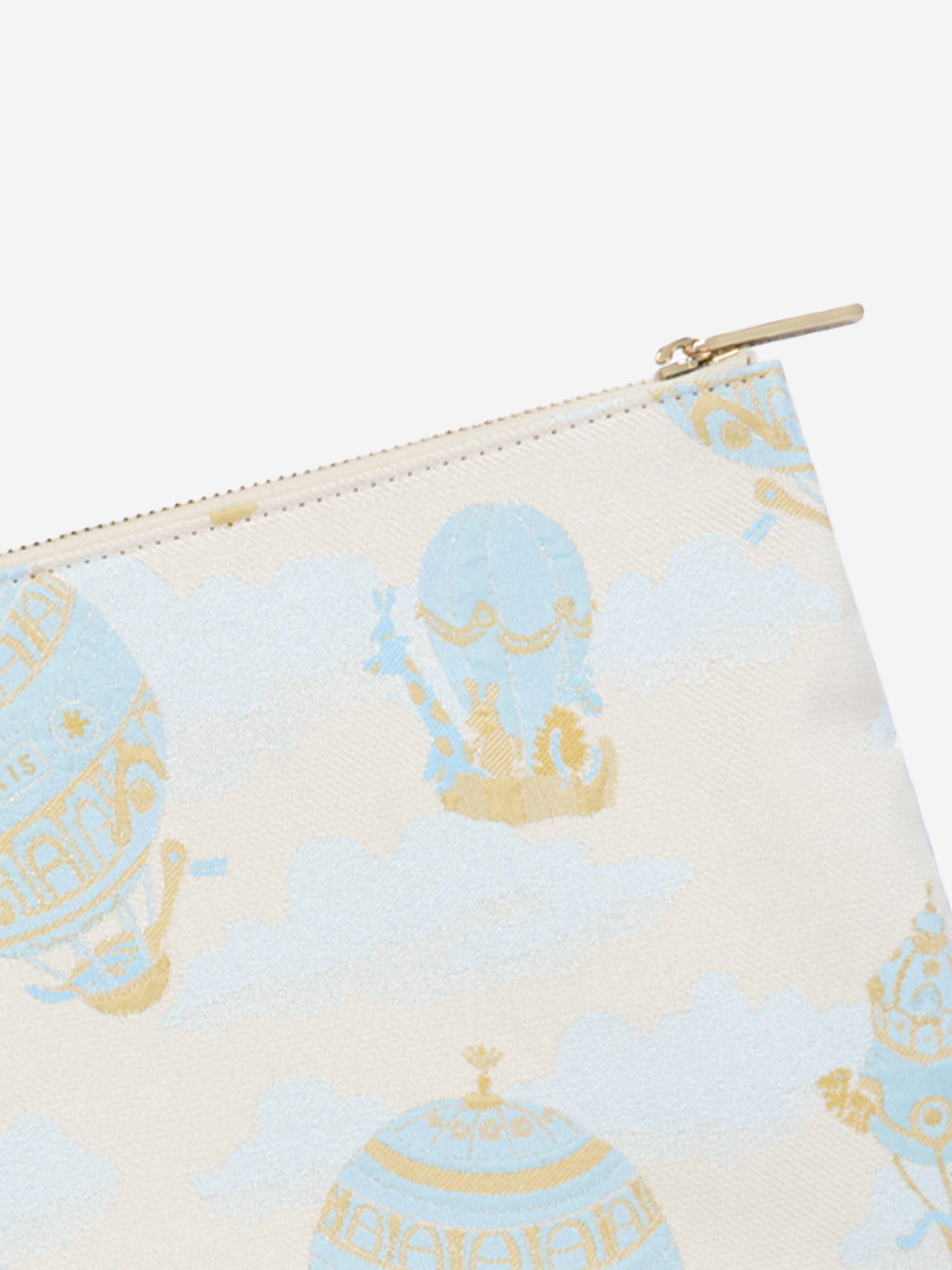 Atelier Choux Blue Baby Hot Air Balloons Pouch - 31cm Soft Cotton Storage Bag for Diapers, Toys & Essentials | Perfect for Nursery, Travel & Baby Showers