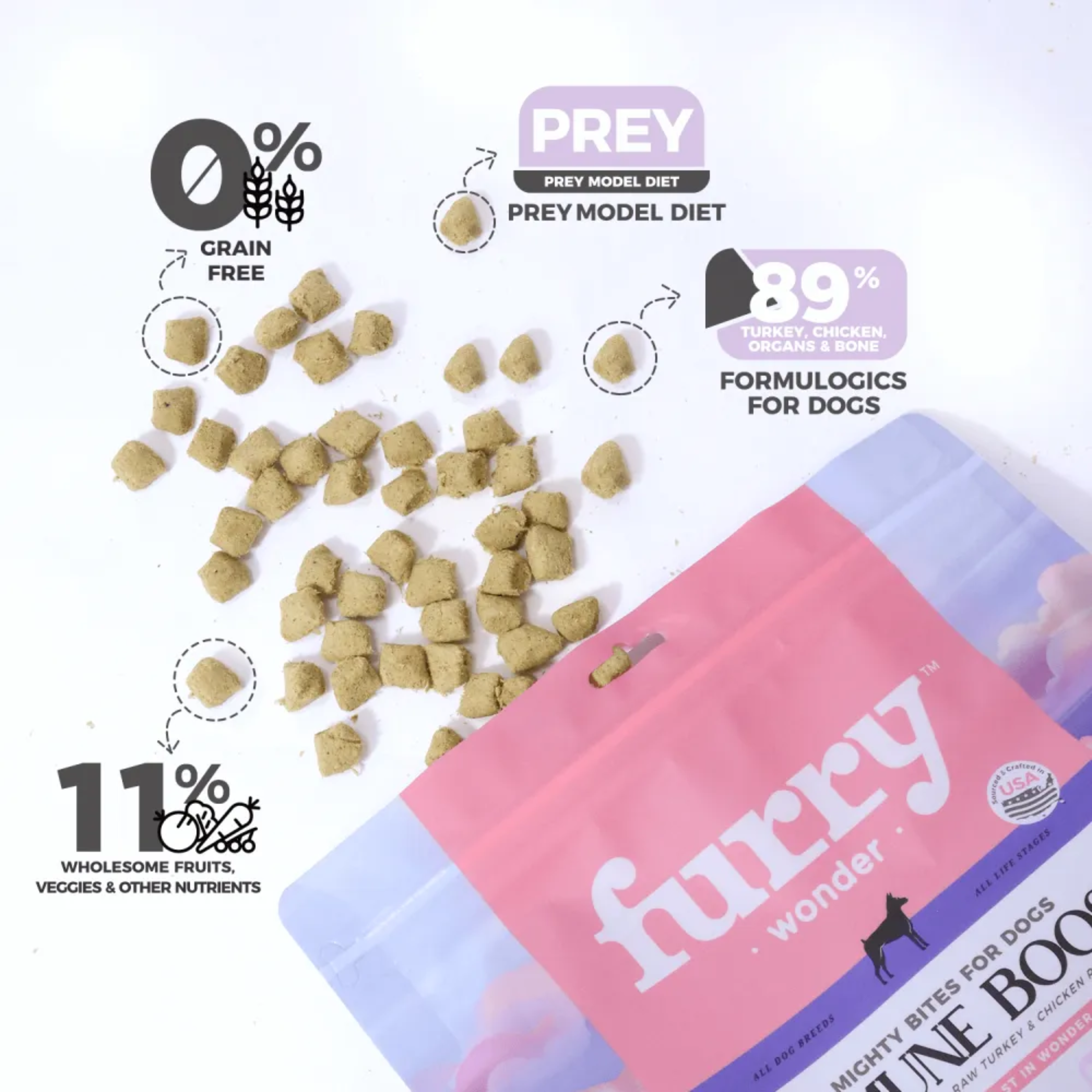 Premium Freeze-Dried Raw Dog Food - Furry Wonder Immune Boost Recipe for Small & Large Dogs - Supports Digestion & Skin Health - Perfect for Active Pets & Training Treats