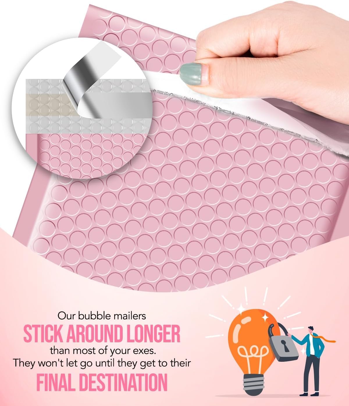 GSSUSA 8.5x12 Inch Light Pink Bubble Mailers - 250 Pack Large Padded Envelopes with Strong Adhesive & Self-Seal Closure | Perfect for Shipping Clothes, Magazines, Books, Jewelry & Ecommerce Packages