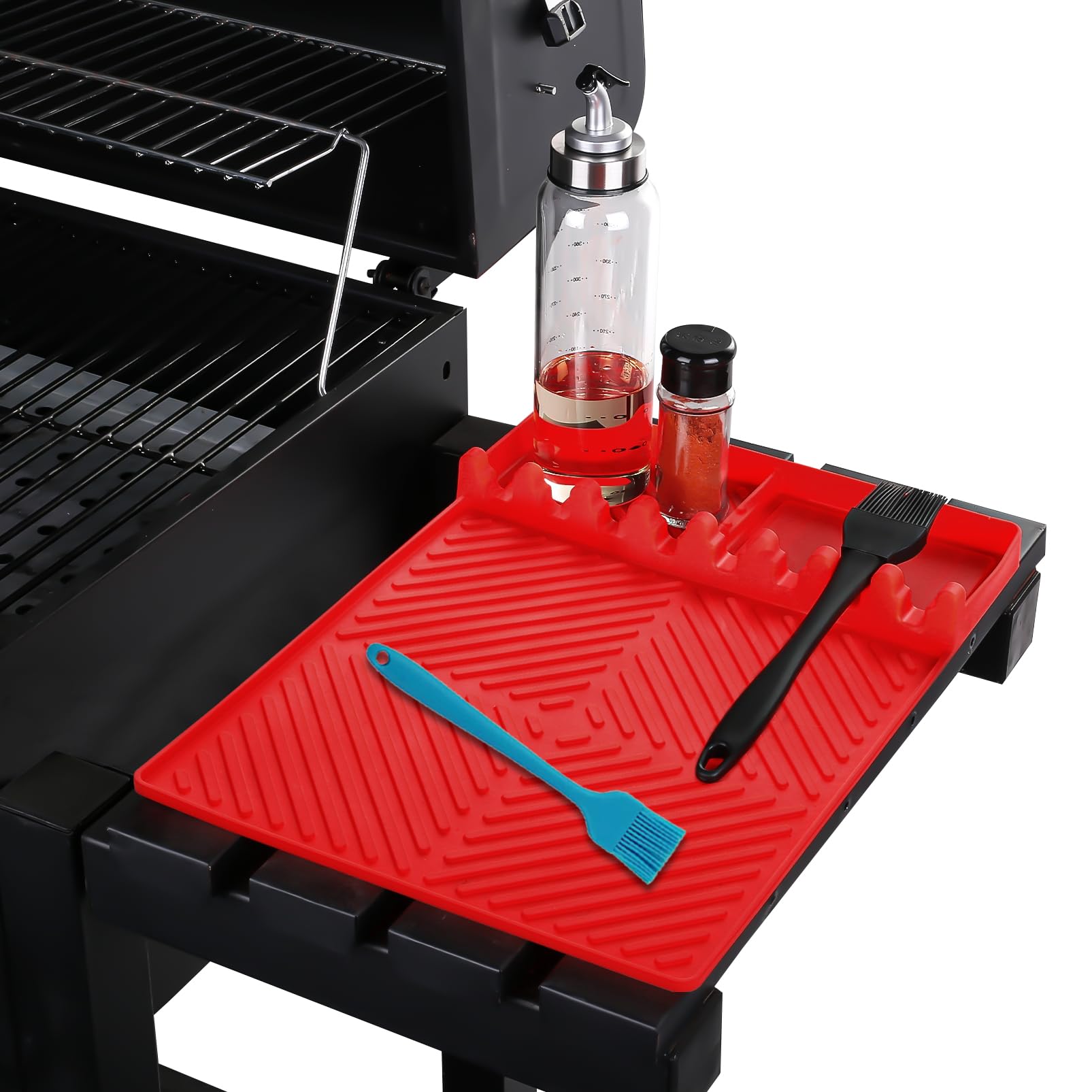 **RUYE Grill Mat - Large Silicone Side Shelf Mat for Blackstone Griddle, BBQ Grill Accessories with Drip Pad & Utensil Holder - Perfect for Outdoor Cooking, Backyard Grilling & Kitchen Counter Organization**