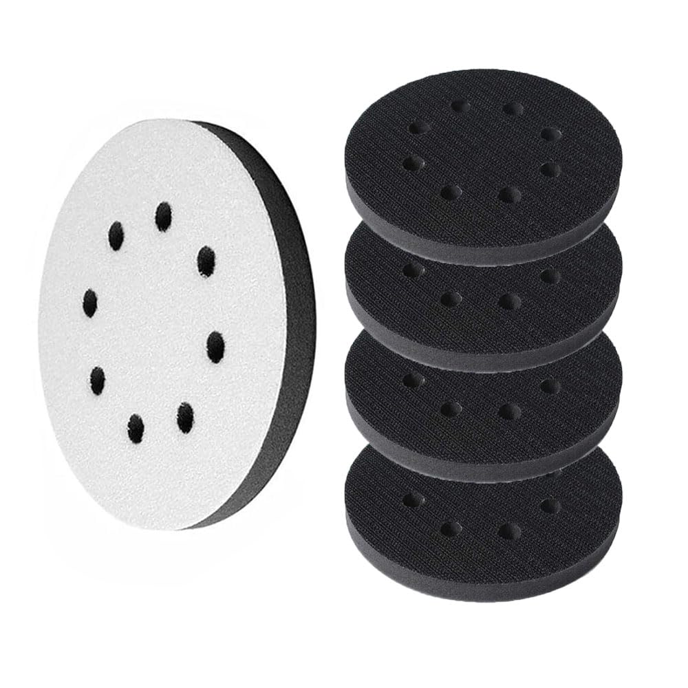 5PCS 5-Inch Soft Density Hook and Loop Sponge Cushion Buffer Backing Pads with 8 Holes - Foam Sanding Interface Pads for Orbital Sander, Automotive Polishing & Woodworking - Perfect for Car Detailing, Furniture Refinishing & DIY Projects