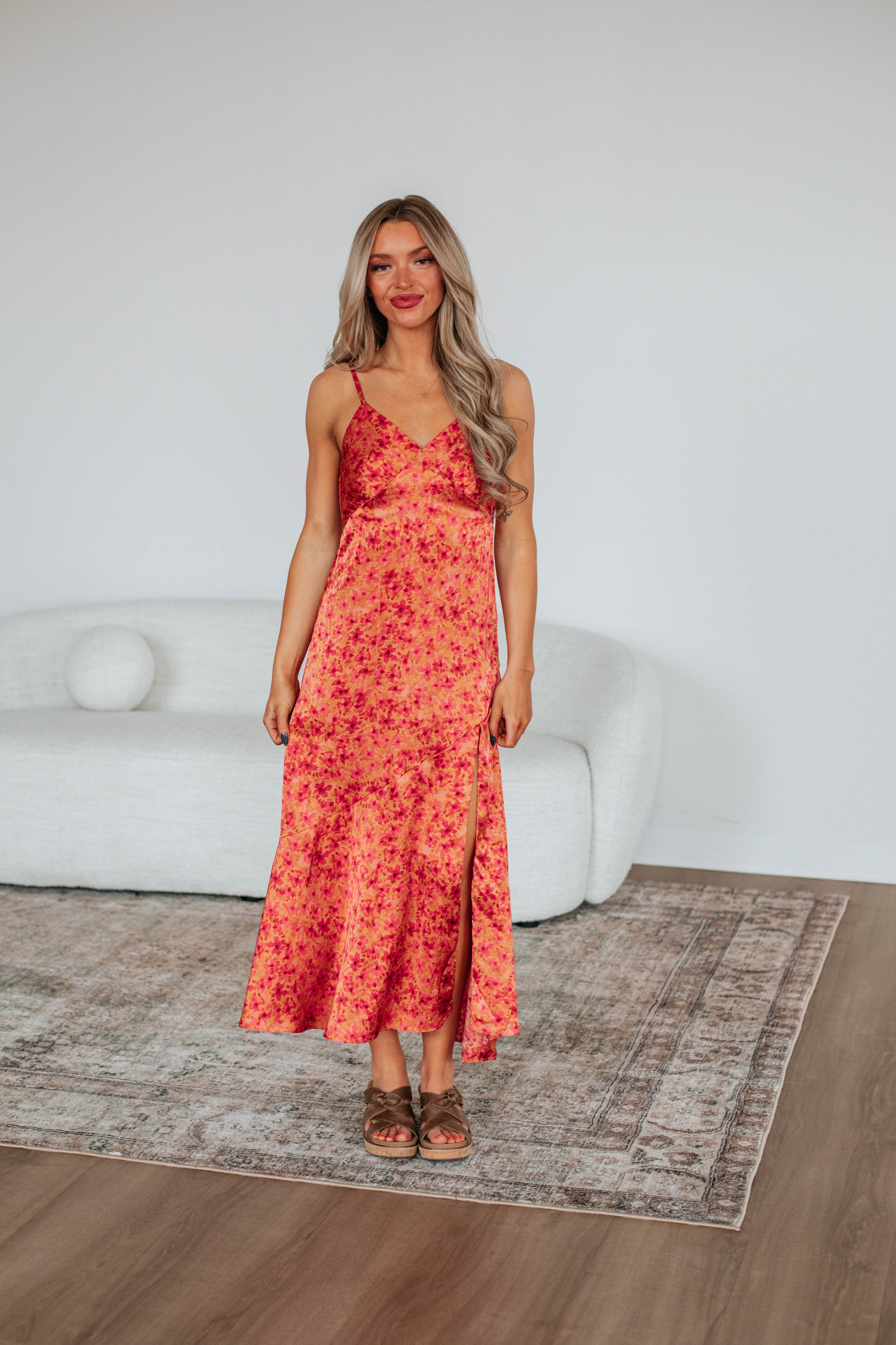 Emersyn Floral Print Summer Dress for Women - Elegant Flowy Maxi Dress with V-Neck & Ruffle Sleeves - Perfect for Beach Vacation, Wedding Guest, and Date Night Outfits