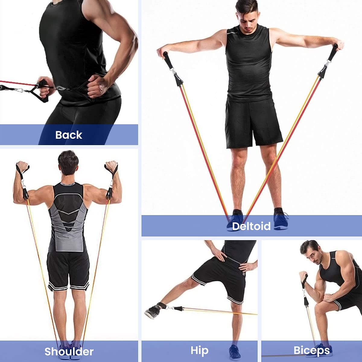 ROMIX 11-Piece Exercise Resistance Bands Set for Men & Women - Stackable Tubes Up to 150 lbs with Foam Handles, Door Anchor & Ankle Straps - Perfect for Home Gym, Indoor/Outdoor Workouts, Strength Training & Physical Therapy