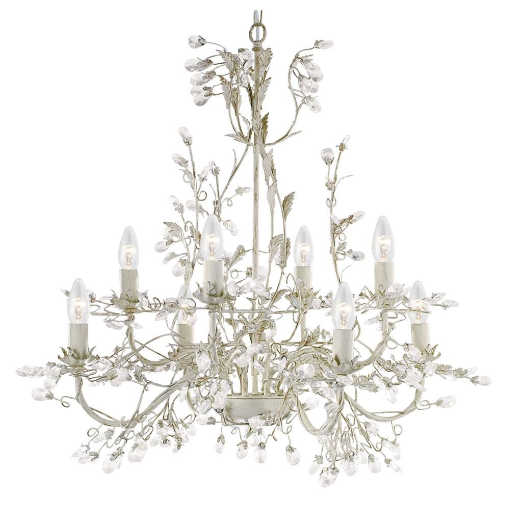 Alamandite 8Lt Center Ceiling Light - Cream Gold Leaves & Clear Crystal Finish - Elegant Dining Room & Living Room Lighting Fixture