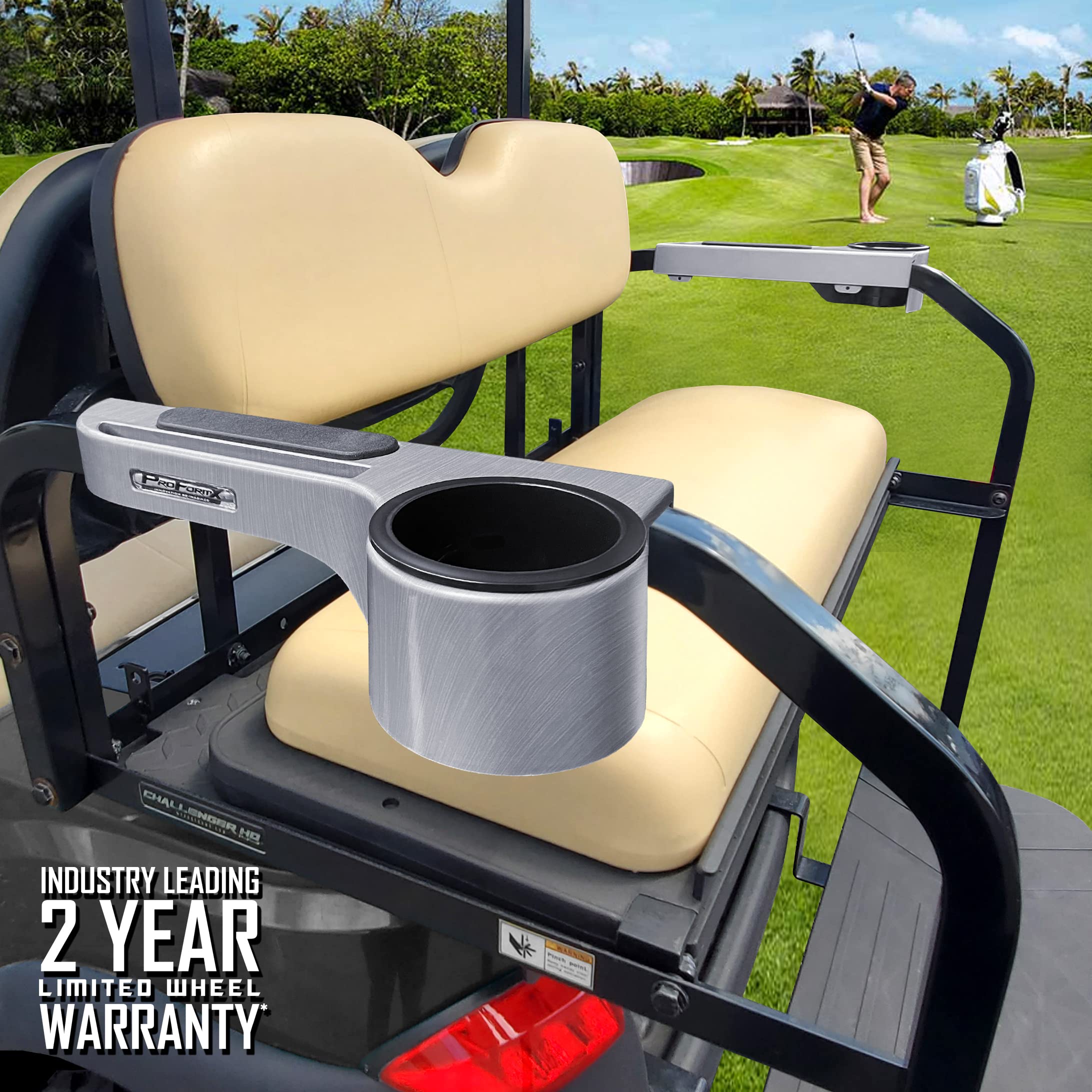 Premium Titanium Golf Cart Armrest with Cup Holder & Phone Mount – Universal Fit for Club Car, Yamaha, EZGO – Durable Plastic Golf Cart Accessories for Comfort & Convenience on the Course