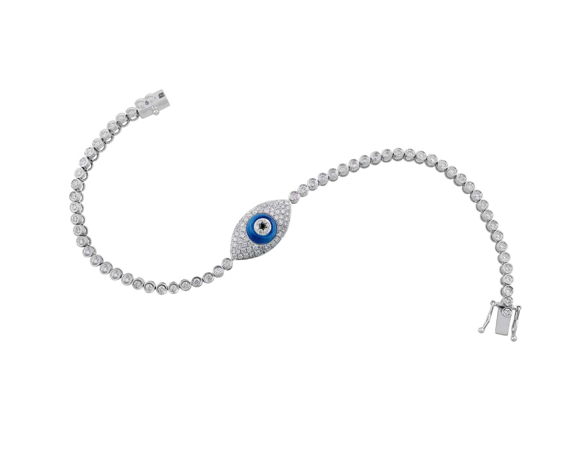 18K White Gold Evil Eye Pave Diamond Bracelet for Women - Protection Jewelry for Good Luck & Positive Energy - Perfect for Gifts, Weddings & Everyday Wear