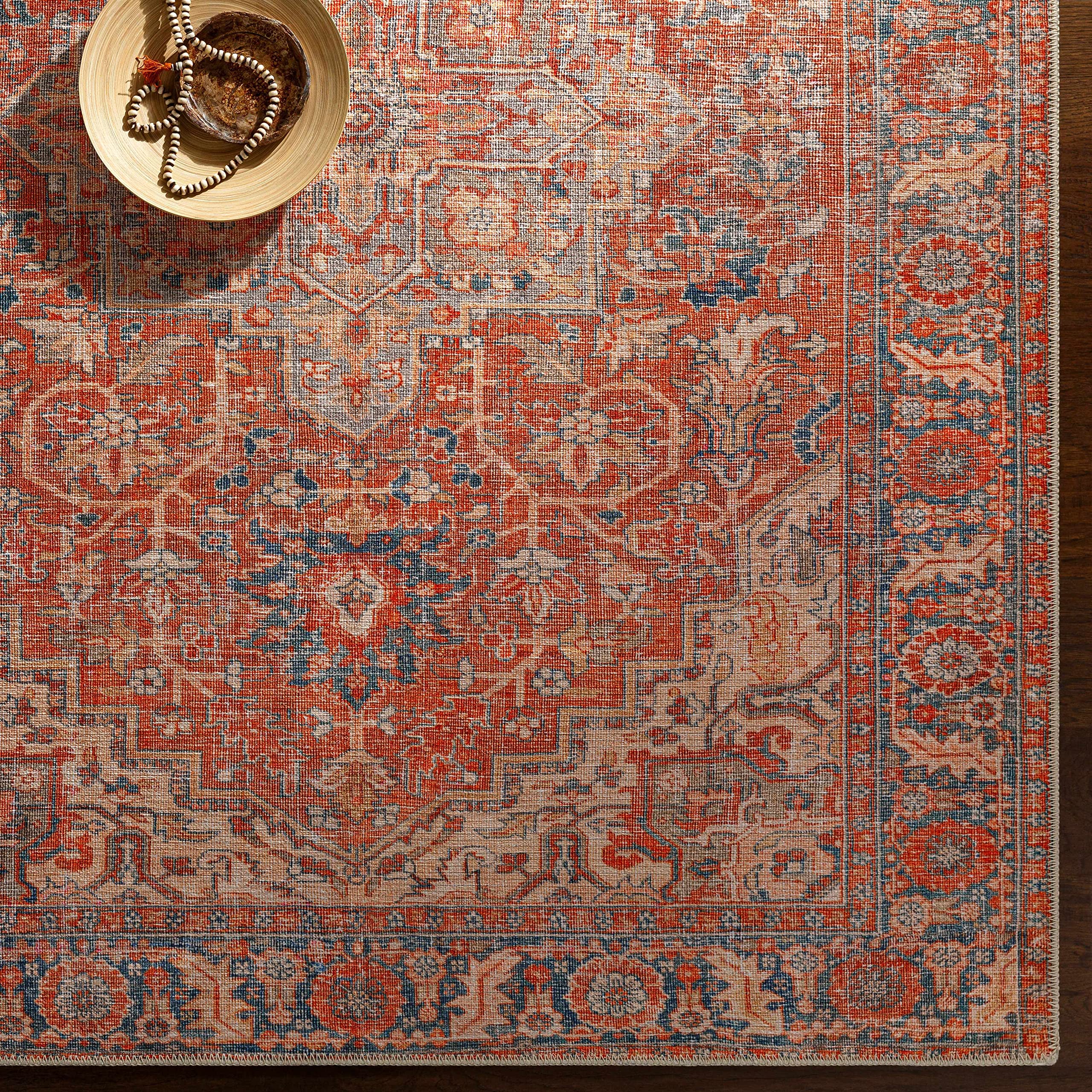 Hauteloom Sampao Machine Washable Traditional Area Rug - Orange & Blue - 8'10