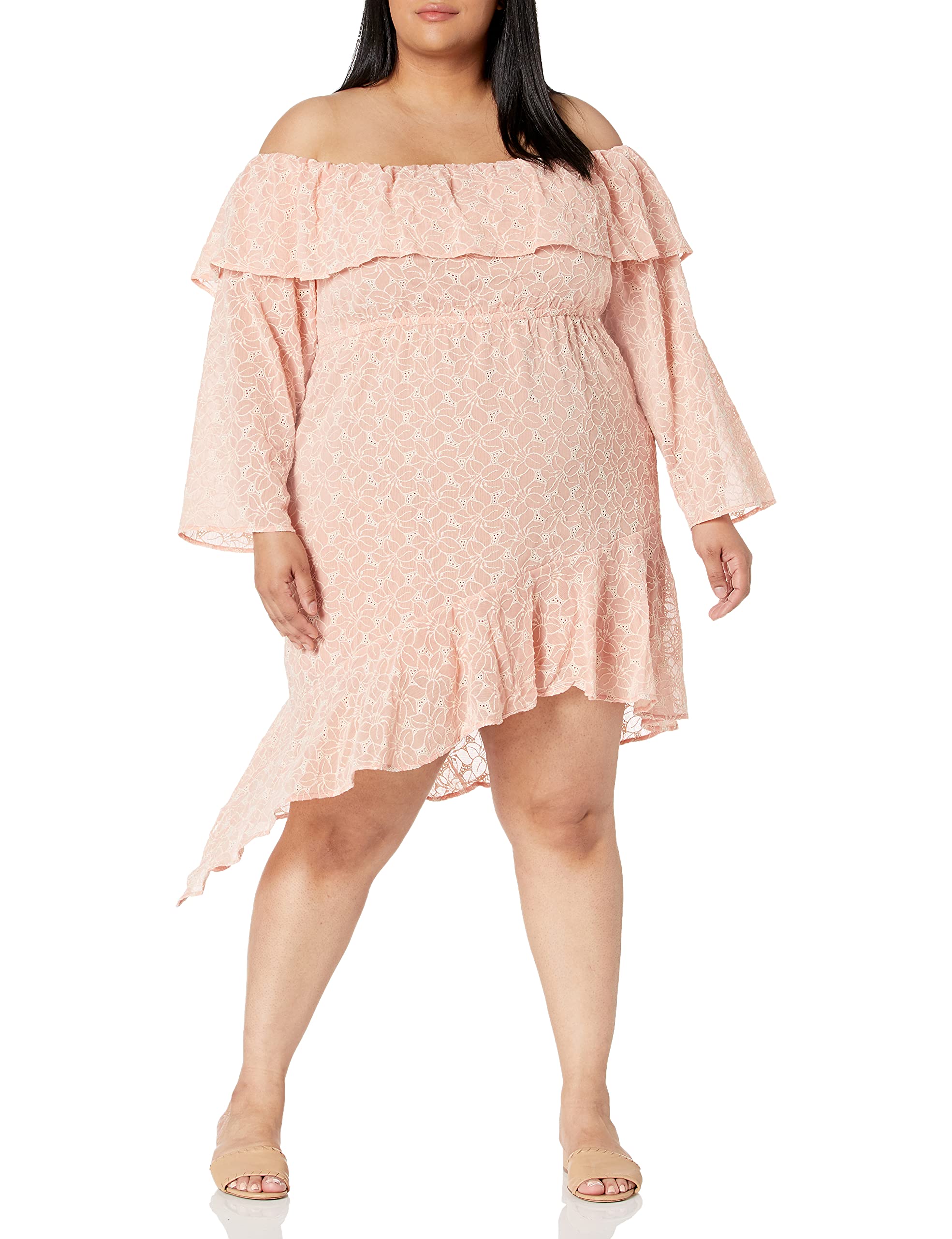 KENDALL + KYLIE Women's Off The Shoulder Ruffle Slit Midi Dress - Elegant Summer Party, Wedding Guest & Cocktail Attire