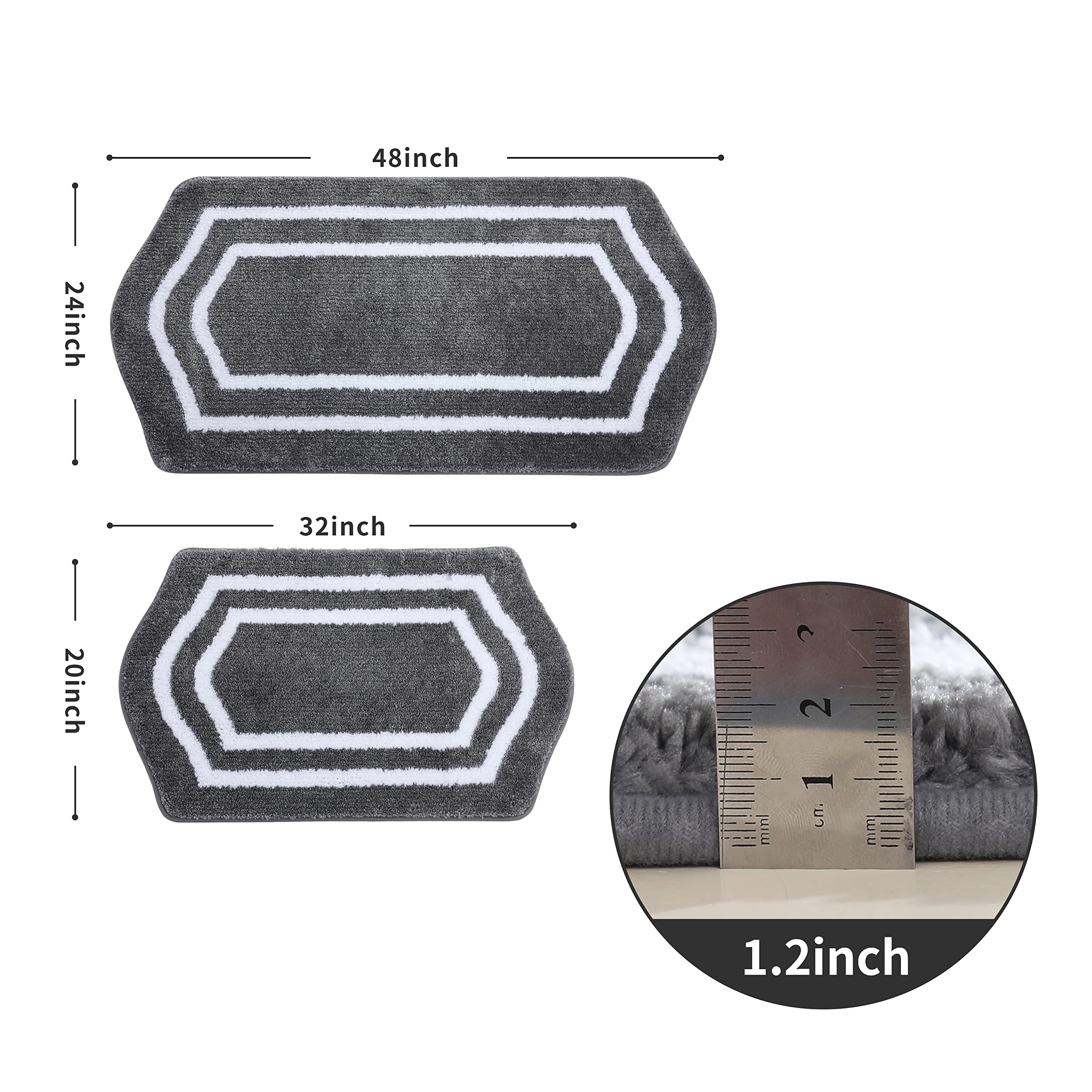 Extra Thick Non-Slip Bath Rug Set - Super Soft Plush 100% Polyester Bath Mats, Water Absorbent Bathroom Rugs for Living Room & Bathroom (Grey, 24x48+20x32 Inches) - Perfect for Cozy Home Decor, Spa-Like Bathroom Experience & Wet Area Safety