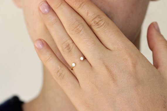 Dual Diamond Ring for Women - Medium Size 14K Gold Plated Elegant Stackable Band - Perfect for Engagement, Wedding, Anniversary & Everyday Wear