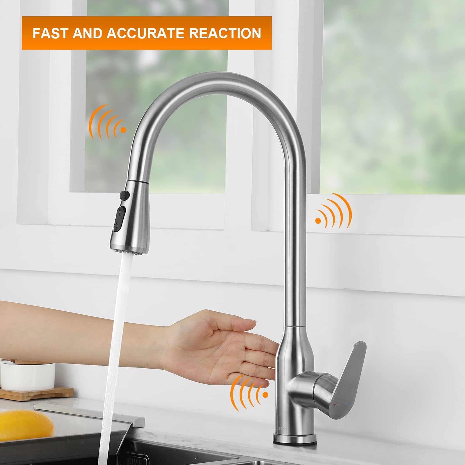 KEER Smart Touch Kitchen Faucet with Pull Down Sprayer - Brushed Nickel Stainless Steel Sink Faucet for Modern Home Kitchen | Easy One-Touch Operation, Ideal for Cooking, Washing Dishes & Food Prep