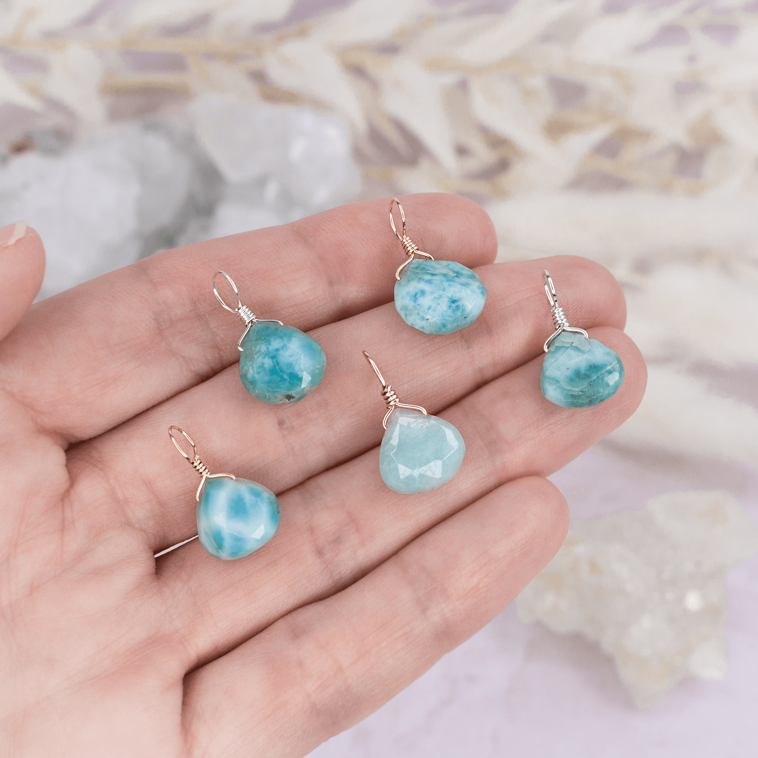 Tiny Larimar Teardrop Gemstone Pendant Necklace - Genuine Blue Stone Jewelry for Women - Perfect for Beach Vacation, Boho Style & Everyday Wear