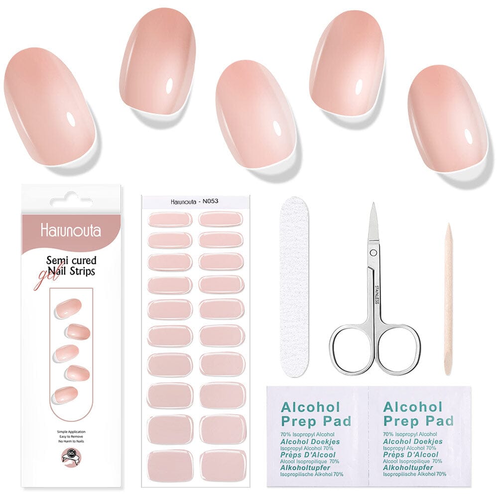 20 Tips Nude Semi Cured Gel Nail Strips - Long Lasting DIY Manicure Kit for Natural Nails - Perfect for Home Salon, Parties & Special Occasions