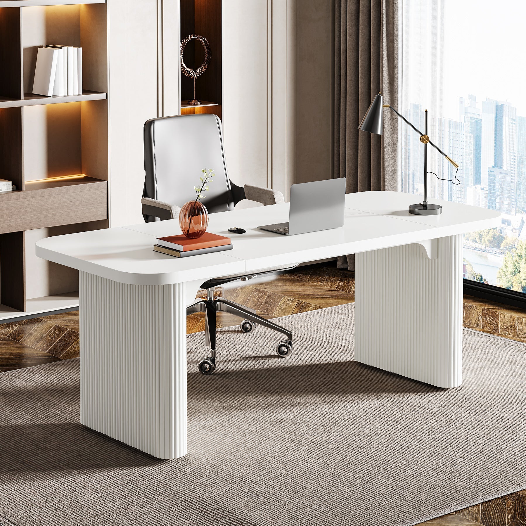 62.2 Inch Solid Wood Executive Desk - Modern Rectangular Office Desk for Computer Work & Writing | Perfect for Home Office, Study Room & Workspace
