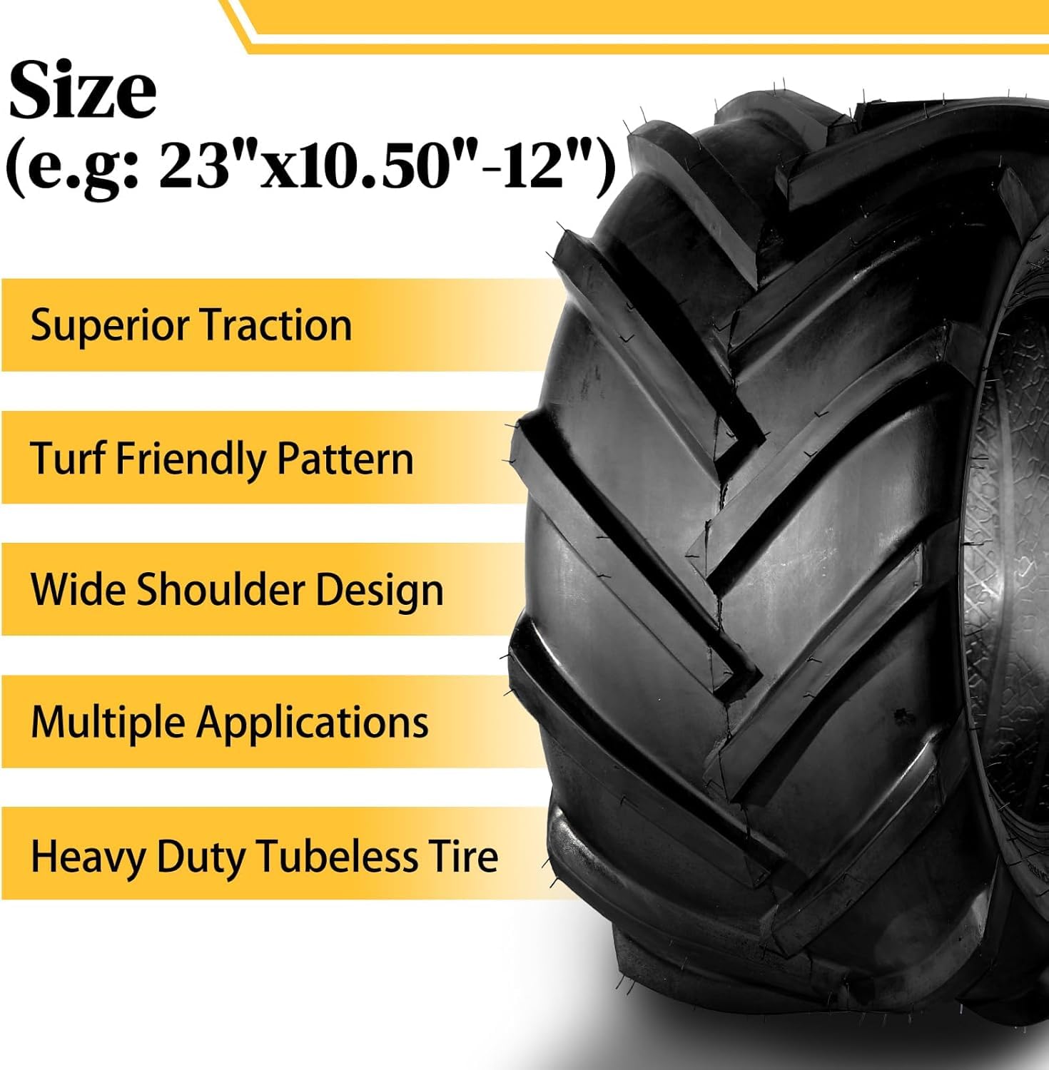Motorhot 23x10.5-12 AG Tractor Tires - Heavy Duty 6 Ply Tubeless Lawn & Garden Tires (Set of 2) - 1760Lbs Max Load - Perfect for Riding Mowers, Agricultural Equipment & Outdoor Power Tools