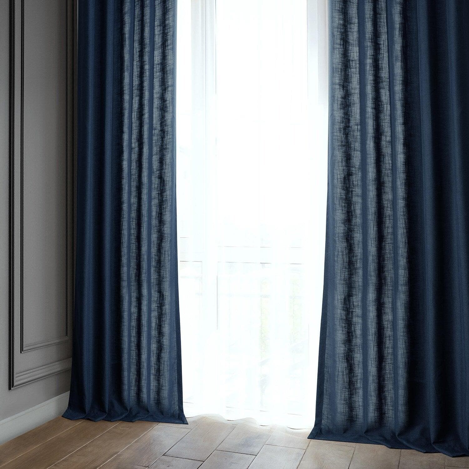 Deep Blue Classic Faux Linen Curtains - Elegant Window Treatments for Living Room & Bedroom | Light Filtering & Privacy Sheer Panels