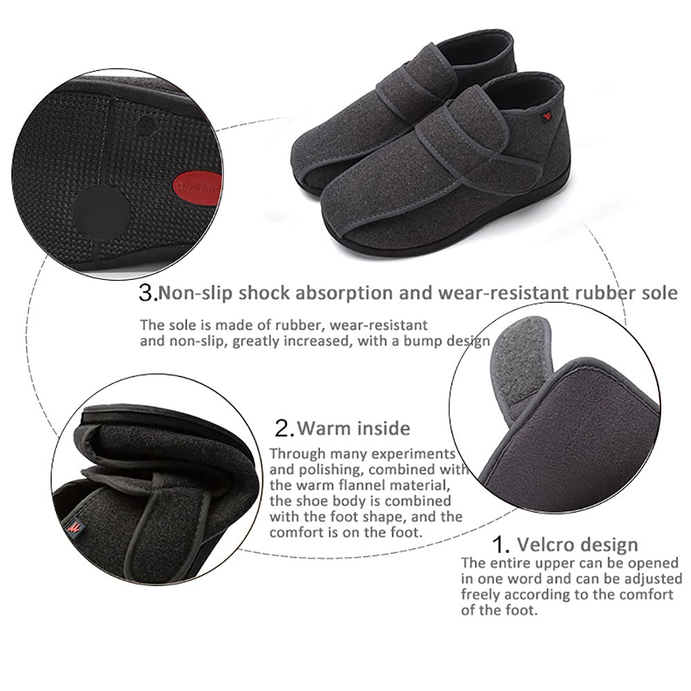 Men's Diabetic Shoes for Swollen Feet - Wide Adjustable Walking Slippers for Arthritis & Edema Relief - Comfortable Footwear for Middle-Aged & Elderly Men - Ideal for Indoor/Outdoor Use, Daily Walking & Pain Relief
