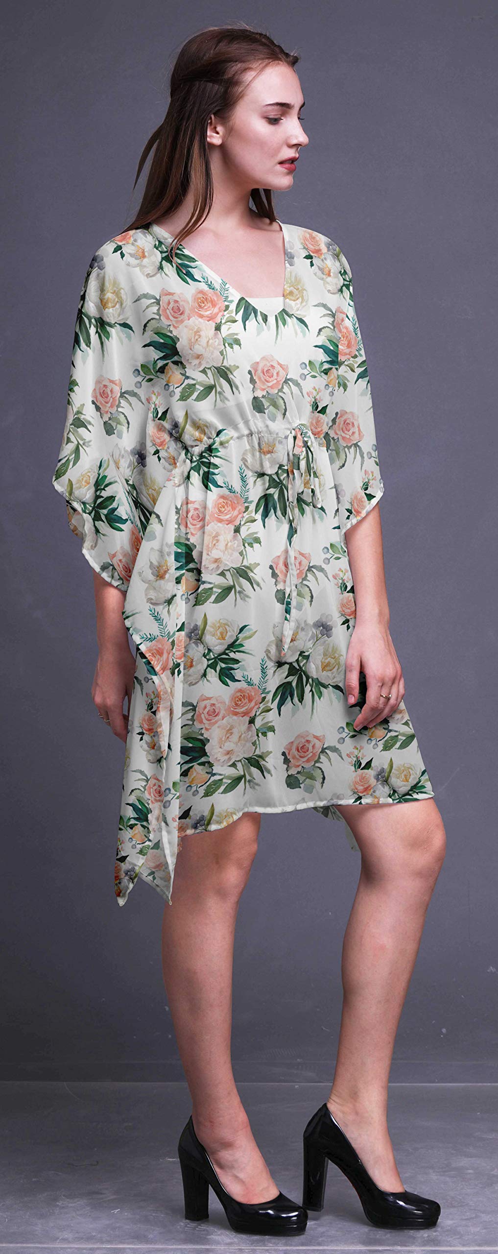 Bimba Women's Short Caftan Midi Dress - Beach Cover Up Swimwear, Summer Boho Kaftan Dress for Pool, Vacation & Resort Wear