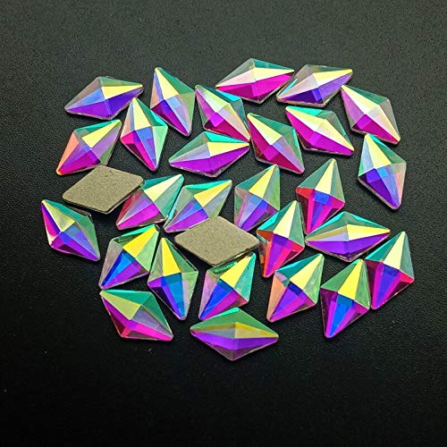 100Pcs Rhinestone Nail Art Decorations - Flat Gold Bottom AB Crystal Glass Stones for DIY Nails (6X10mm Rhombus Shape) | Perfect for Nail Salon, Home Manicure & Party Glam Makeup