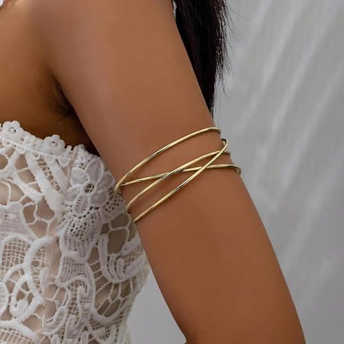 B:Gold multilayer open arm cuff bracelet