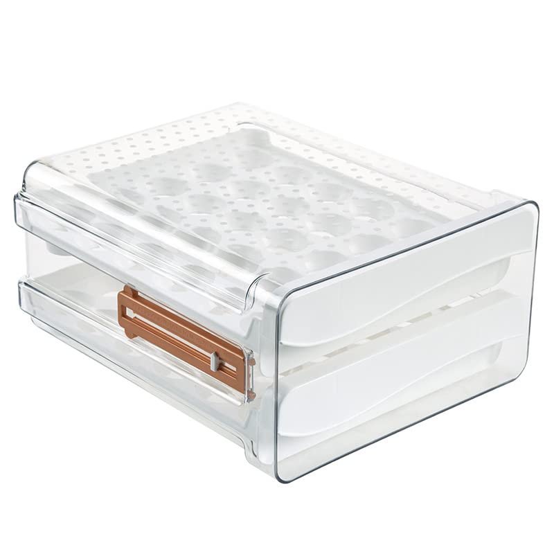 Sooyee 60-Count Refrigerator Egg Storage Container - 2-Tier Clear Plastic Egg Holder for Fridge, Space-Saving Egg Organizer for Kitchen - Perfect for Farm Fresh Eggs, Meal Prep & Breakfast Organization