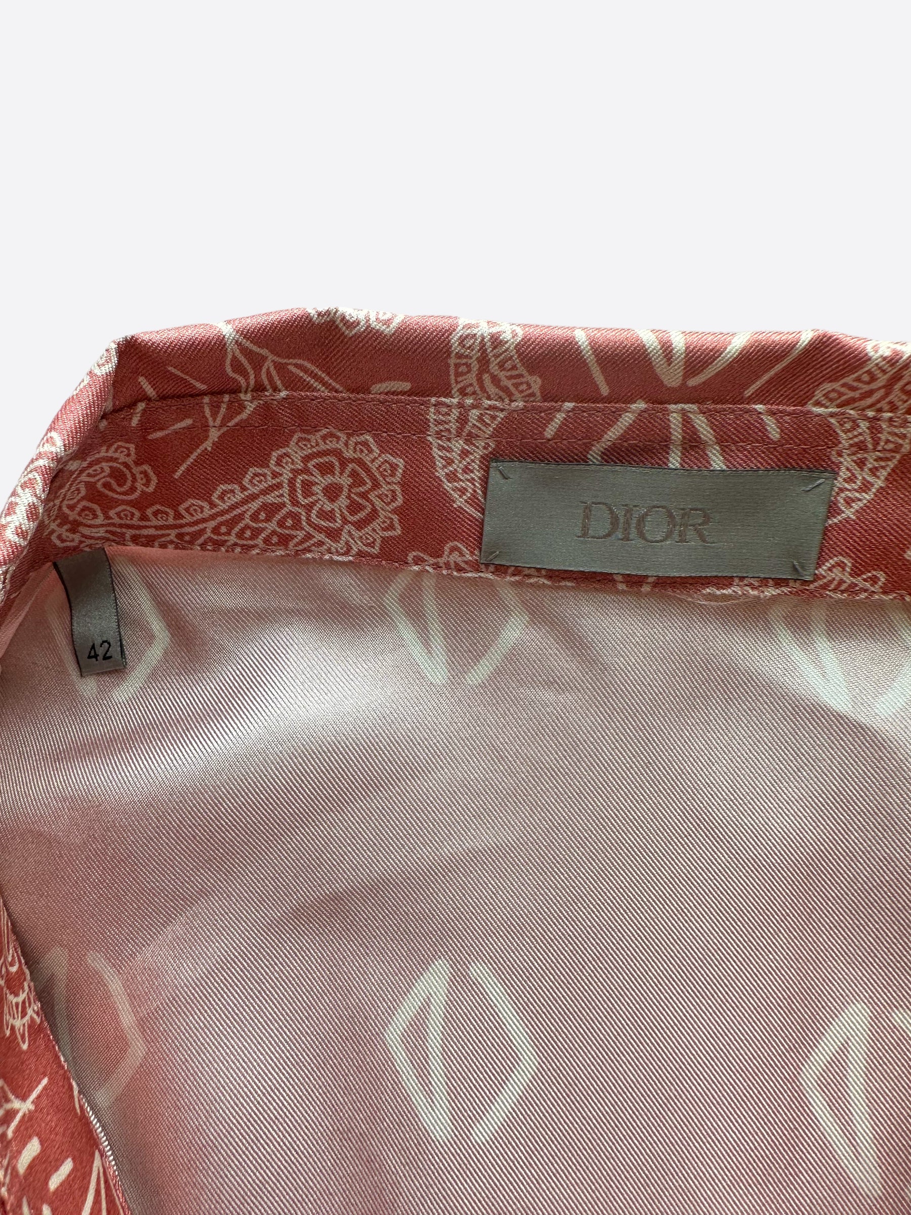 Dior Cactus Jack Pink Paisley Bandana Print Silk Button Up Shirt for Men - Luxury Designer Casual Wear for Parties & Special Occasions