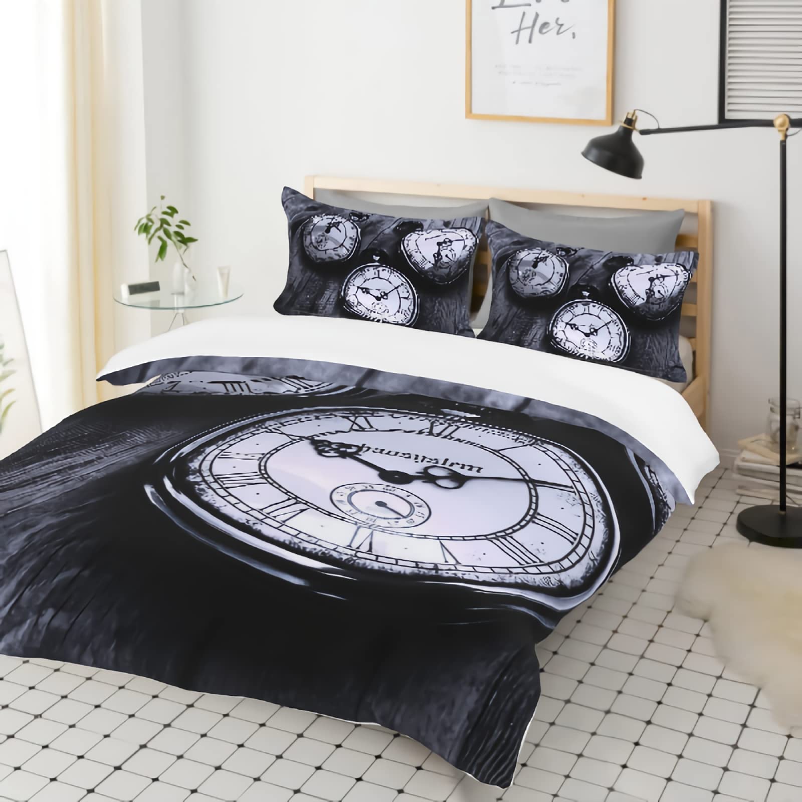 GREDBH Twin Size Vintage Pocket Watch Duvet Cover Set - 3 Piece Bedding Set with 2 Pillowcases | 100% Soft Microfiber | Retro Clock Design | Perfect for Guest Rooms & Vintage Themed Bedrooms